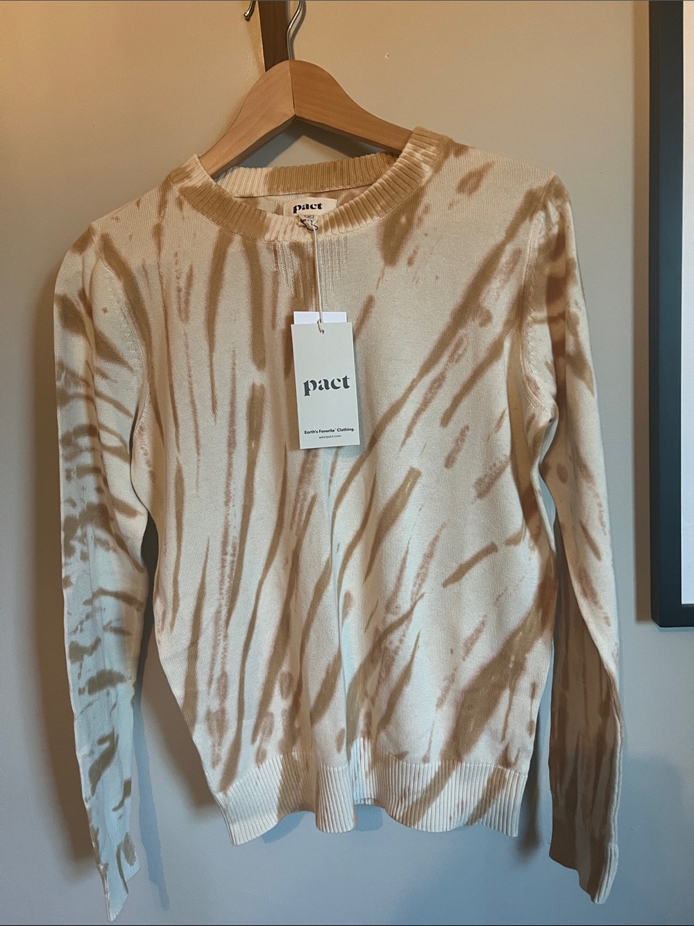 Pact Women's Cream & Tan Tie-Dye Crewneck Sweater